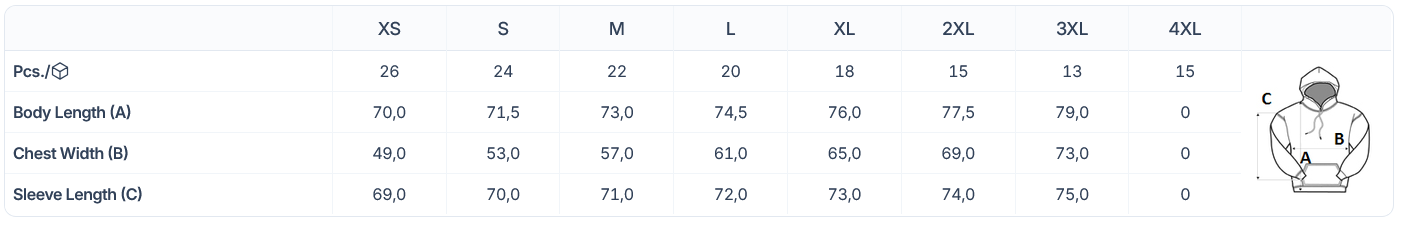 Πίνακας μεγεθών — ΦΟΥΤΕΡ ΜΕ ΚΟΥΚΟΥΛΑ TB01M010